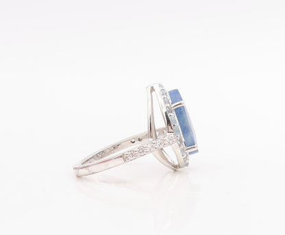 925 Sterling Silver Vintage Ring Drop Cut Blue Halo White Topaz  Sz 7  RG30652