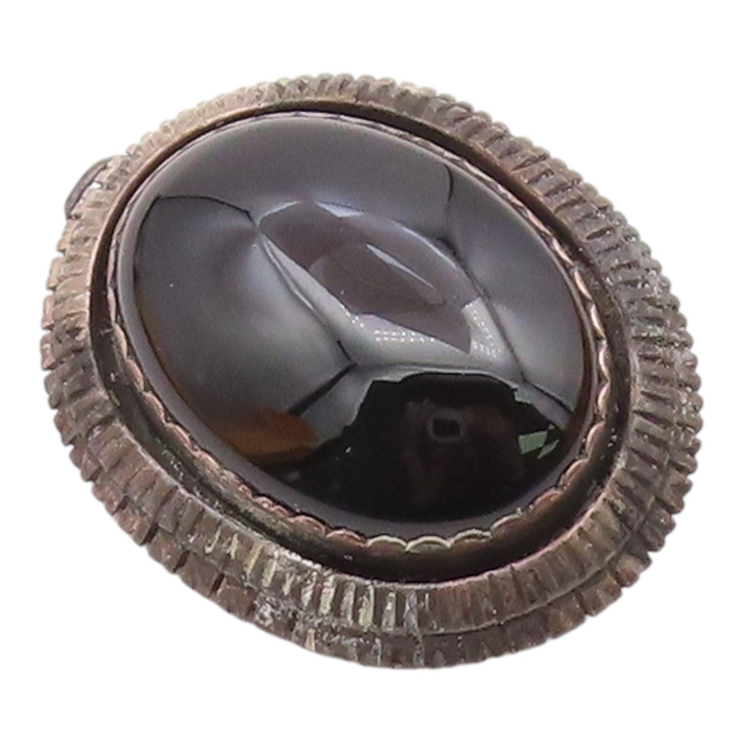 LEE BROWN NAVAJO 925 Silver  Vintage Cabochon Black Onyx Brooch Pin  BP7958
