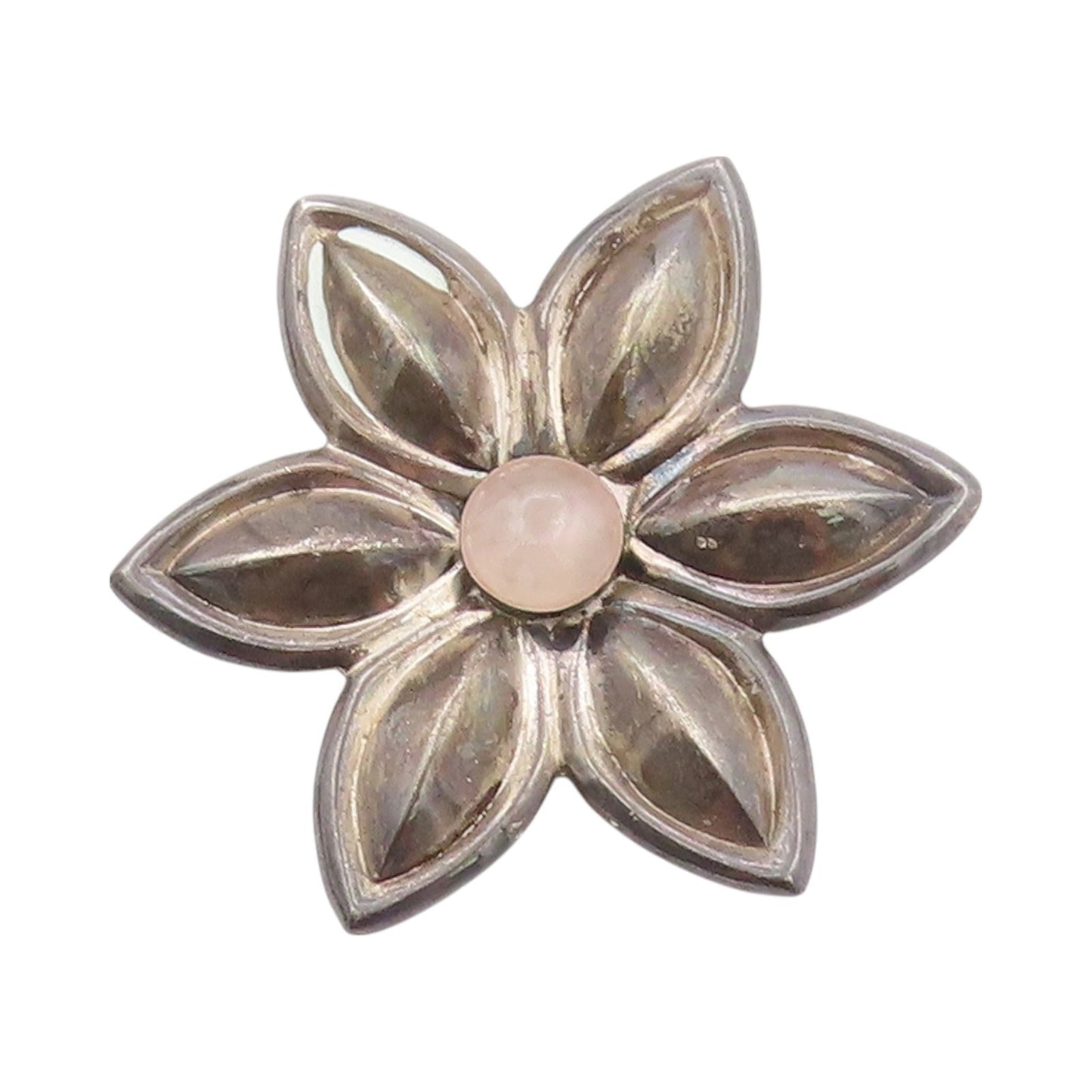 925 Sterling Silver Vintage Brooch Cabochon Gemstone Cutout Flower  BP11624
