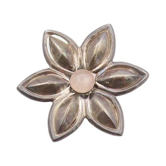 925 Sterling Silver Vintage Brooch Cabochon Gemstone Cutout Flower  BP11624