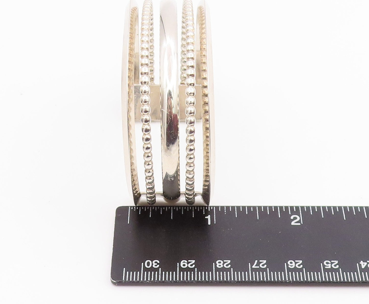 925 Sterling Silver Vintage Bracelet Modernist Multi Row Beaded Cuff  BT11943
