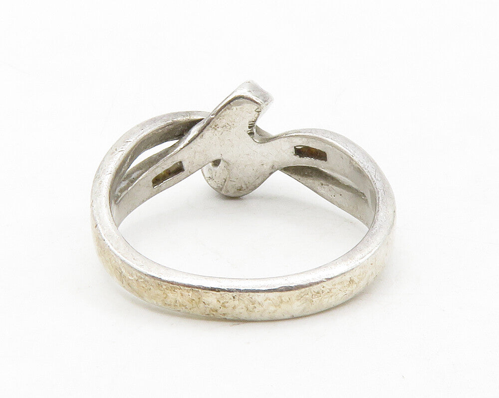 925 Sterling Silver  Vintage Genuine Diamonds Ribbon Band Ring Sz 7  RG13369