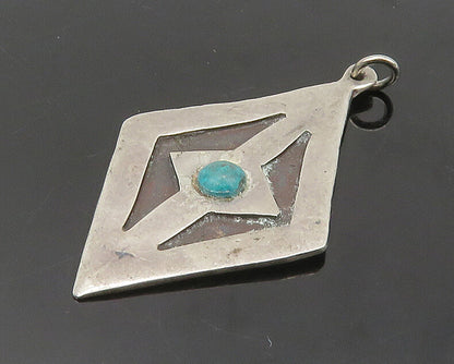 MEXICO 925 Silver  Vintage Antique Turquoise Diamond Shape Pendant  PT15718