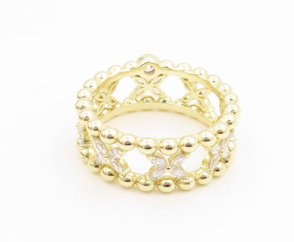 925 Sterling Silver Vintage Ring Gold Plated CZ Floral Link Band  Sz 10  RG35718