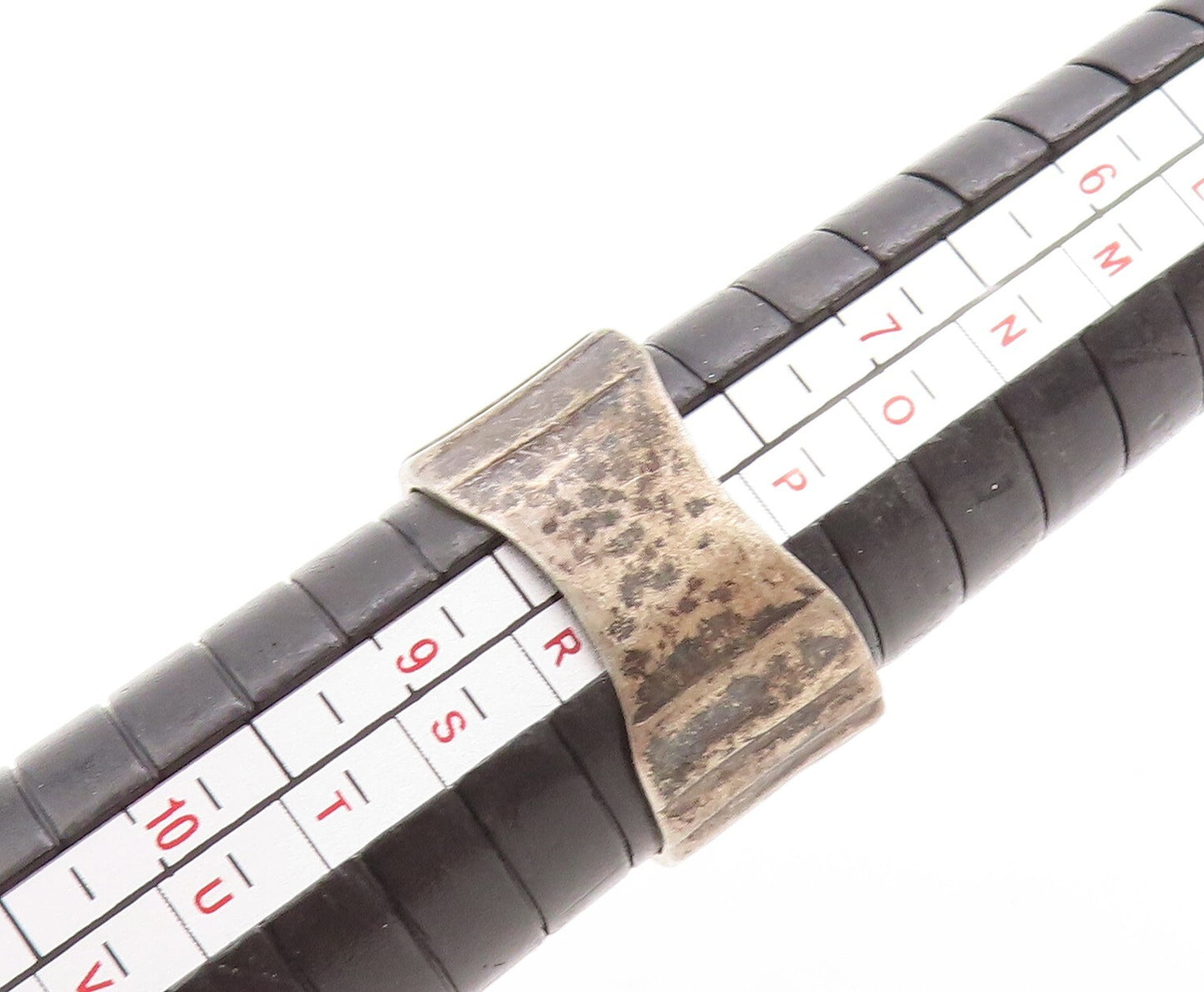 925 Sterling Silver Vintage Ring Dark Tone Brutalist Gemstone  Sz 8  RG31279