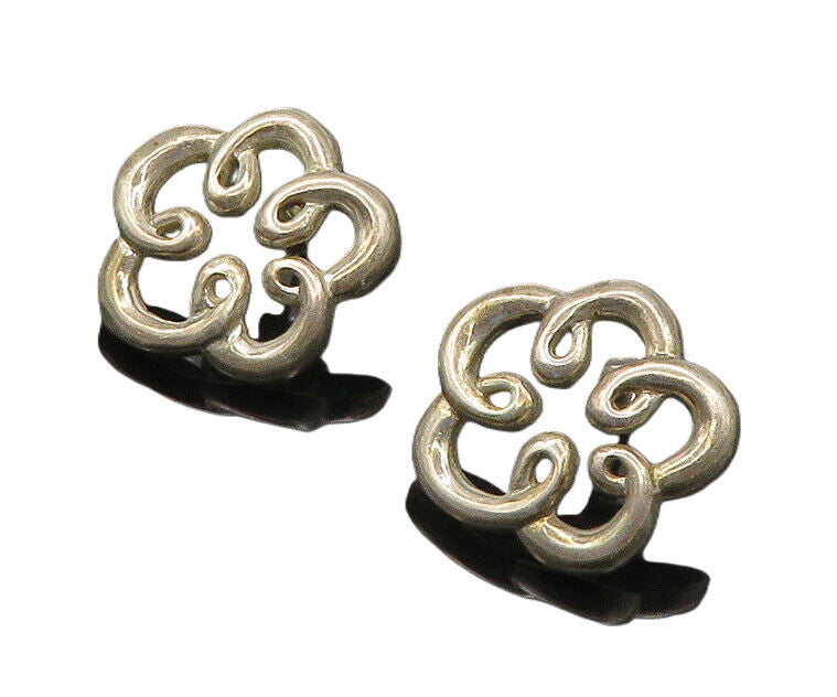 925 Sterling Silver & 14K GOLD  Vintage Open Flower Motif Drop Earrings EG9897