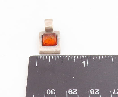 925 Sterling Silver Vintage Pendant Amber Modernist Geometric Charm  PT25908