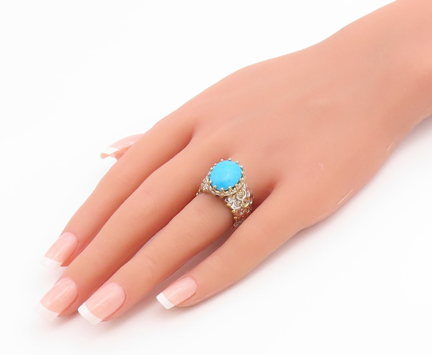 925 Sterling Silver Vintage Ring MICHAEL VALITUTTI Turquoise & CZ  Sz 6  RG36687