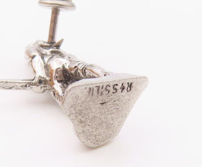925 Sterling Silver  Vintage Shiny Petite Man With Rifle Lapel Pin  TR2952