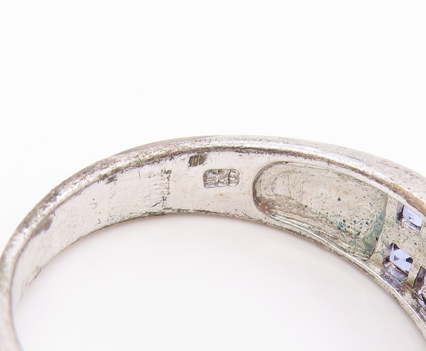 925 Sterling Silver Vintage Ring Elegant Sapphire Statement Band  Sz 10  RG34639