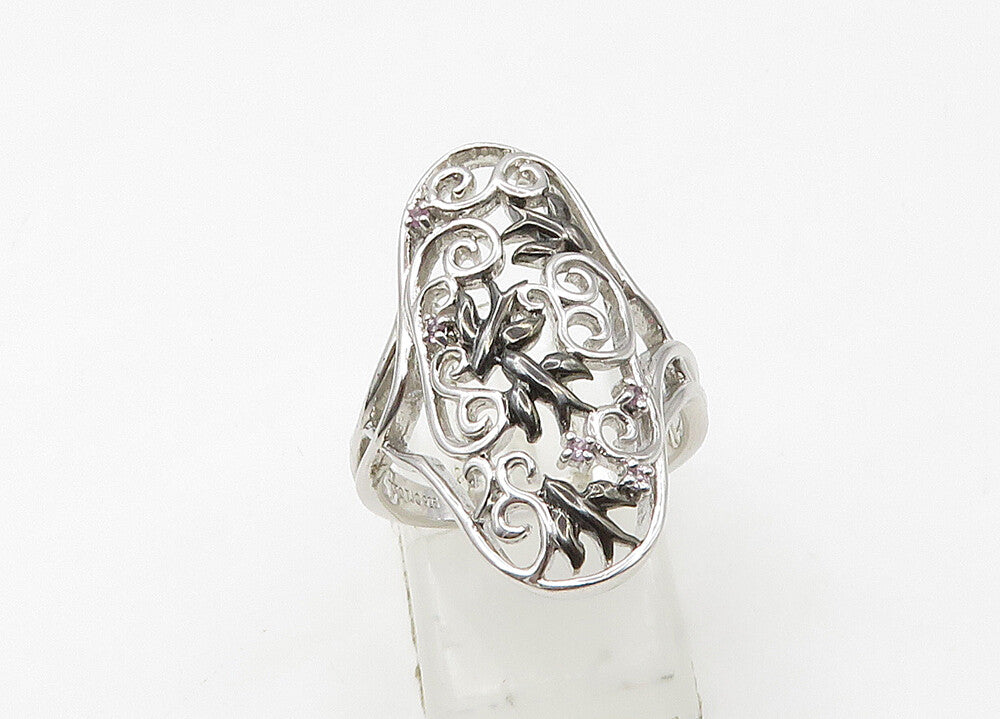 TOTO 925 Silver  Vintage Genuine Diamonds Swirl Vine Band Ring Sz 7  RG21480