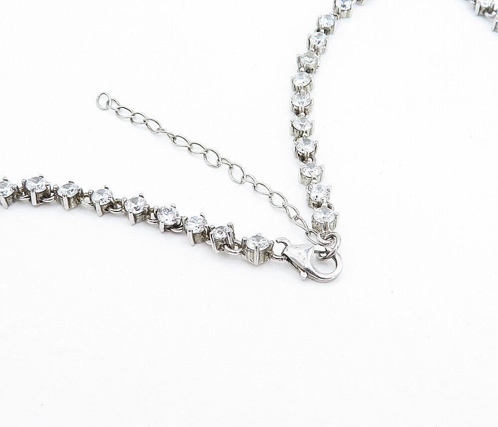 925 Sterling Silver  Vintage Topaz & Cubic Zirconia Chain Necklace  NE1126