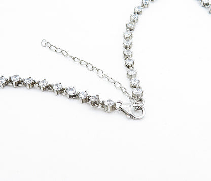 925 Sterling Silver  Vintage Topaz & Cubic Zirconia Chain Necklace  NE1126