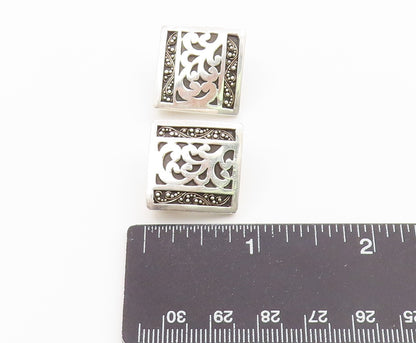 925 Sterling Silver Vintage Earrings LOIS HILL Scrollwork Square Clip On EG14479
