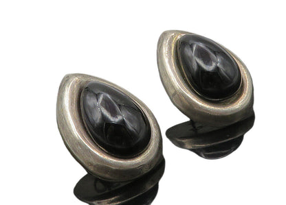 MEXICO 925 Sterling Silver  Vintage Black Onyx Tear Drop Earrings  EG5231