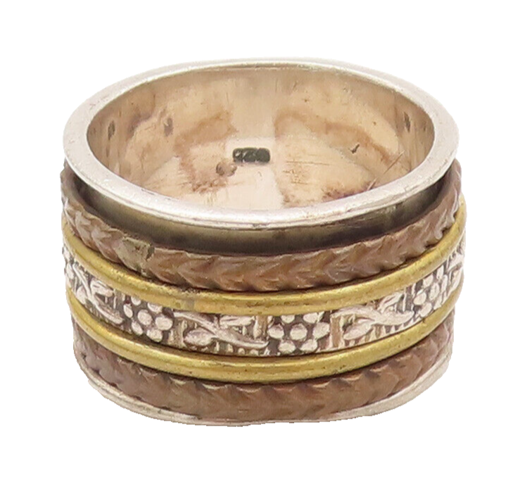 925 Sterling Silver Vintage Ring Solid Floral Carved Spiner Rings Sz 7  RG27889