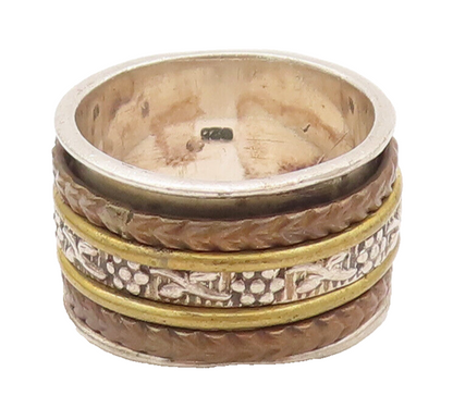 925 Sterling Silver Vintage Ring Solid Floral Carved Spiner Rings Sz 7  RG27889