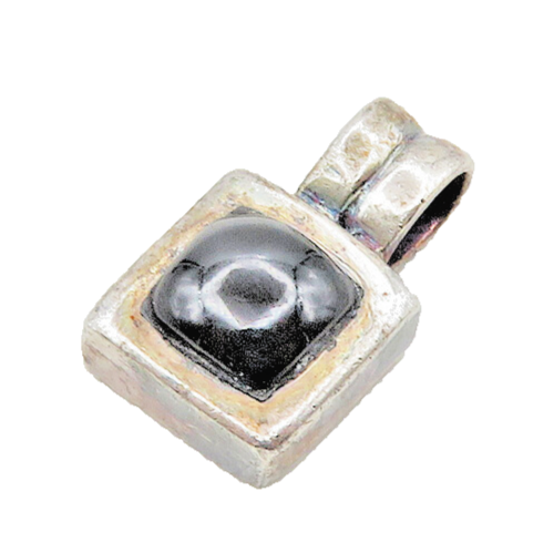 925 Sterling Silver  Vintage Cabochon Cut Square Black Onyx Pendant  PT15015