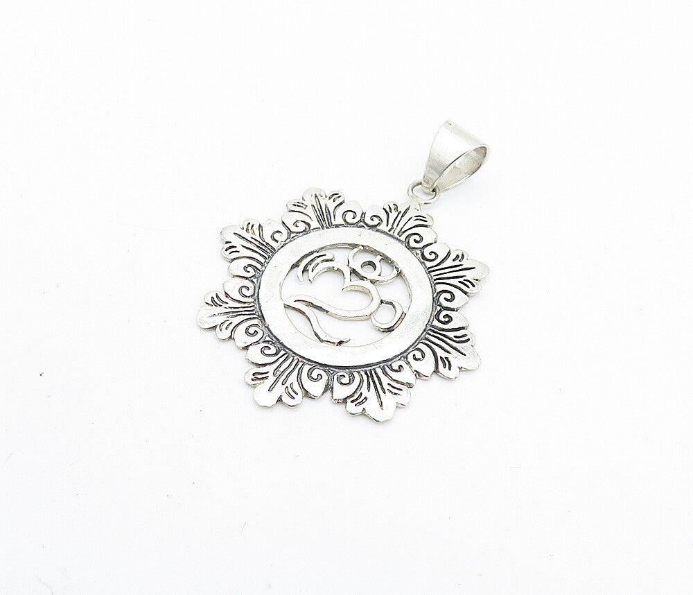 925 Sterling Silver  Shiny Petite Etched Om Spiritual Symbol Pendant  PT5847