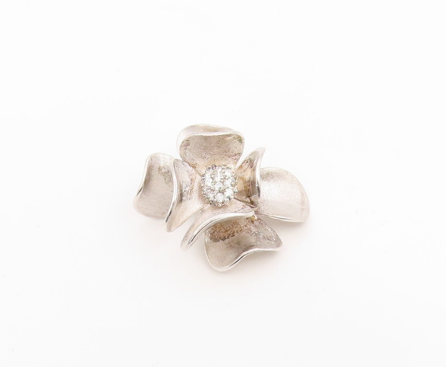 925 Sterling Silver Vintage Pendant Modernist Topaz Floral Petal Charm  PT26183