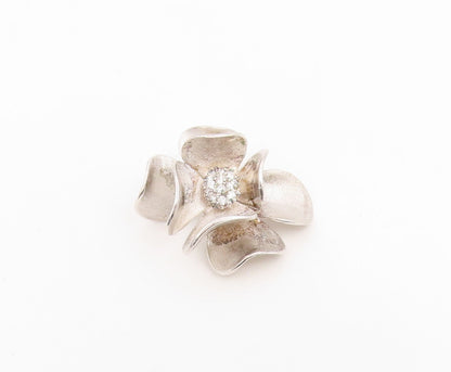 925 Sterling Silver Vintage Pendant Modernist Topaz Floral Petal Charm  PT26183
