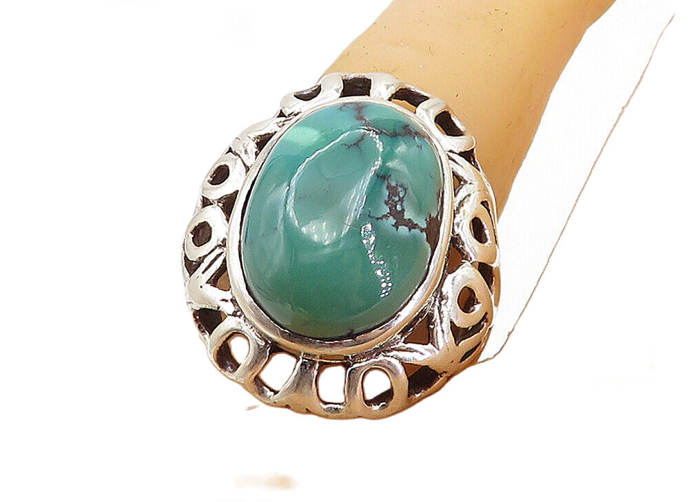 925 Sterling Silver  Cabochon Cut Turquoise Cutout Cocktail Ring Sz 8.5 RG8198