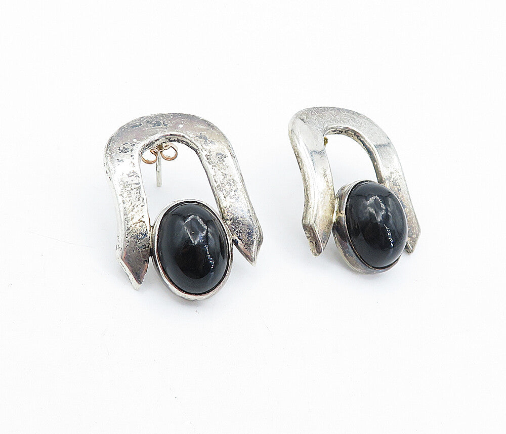 MEXICO 925 Sterling Silver Vintage Black Onyx Dark Tone Drop Earrings EG2575