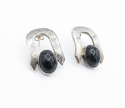 MEXICO 925 Sterling Silver Vintage Black Onyx Dark Tone Drop Earrings EG2575