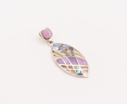 925 Sterling Silver Vintage Pendant Eye Shape Cutout Inlay Abalone  PT23101
