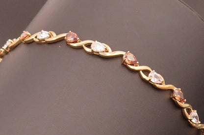 925 Silver  Vintage 2 Tone CZ Pear Cut Swirly Cutout Link Bracelet  BT10047