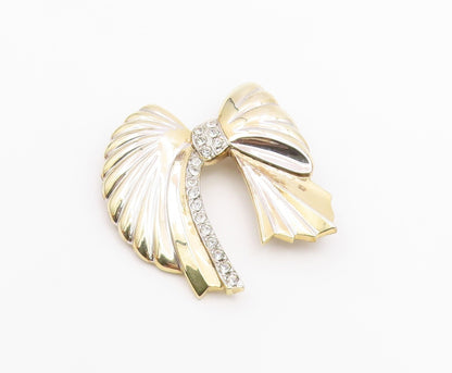 925 Sterling Silver  Vintage Cubic Zirconia Bow Tied Ribbon Brooch Pin  BP5838