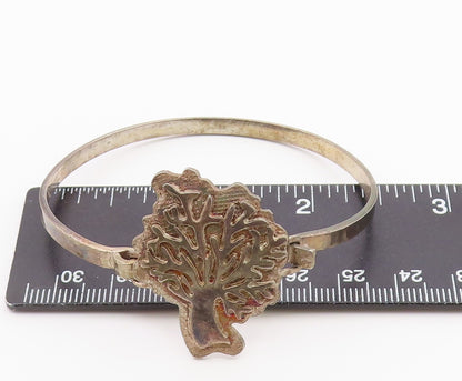 925 Sterling Silver Vintage Carved Tree Of Life Hooked Bangle Bracelet BT9654