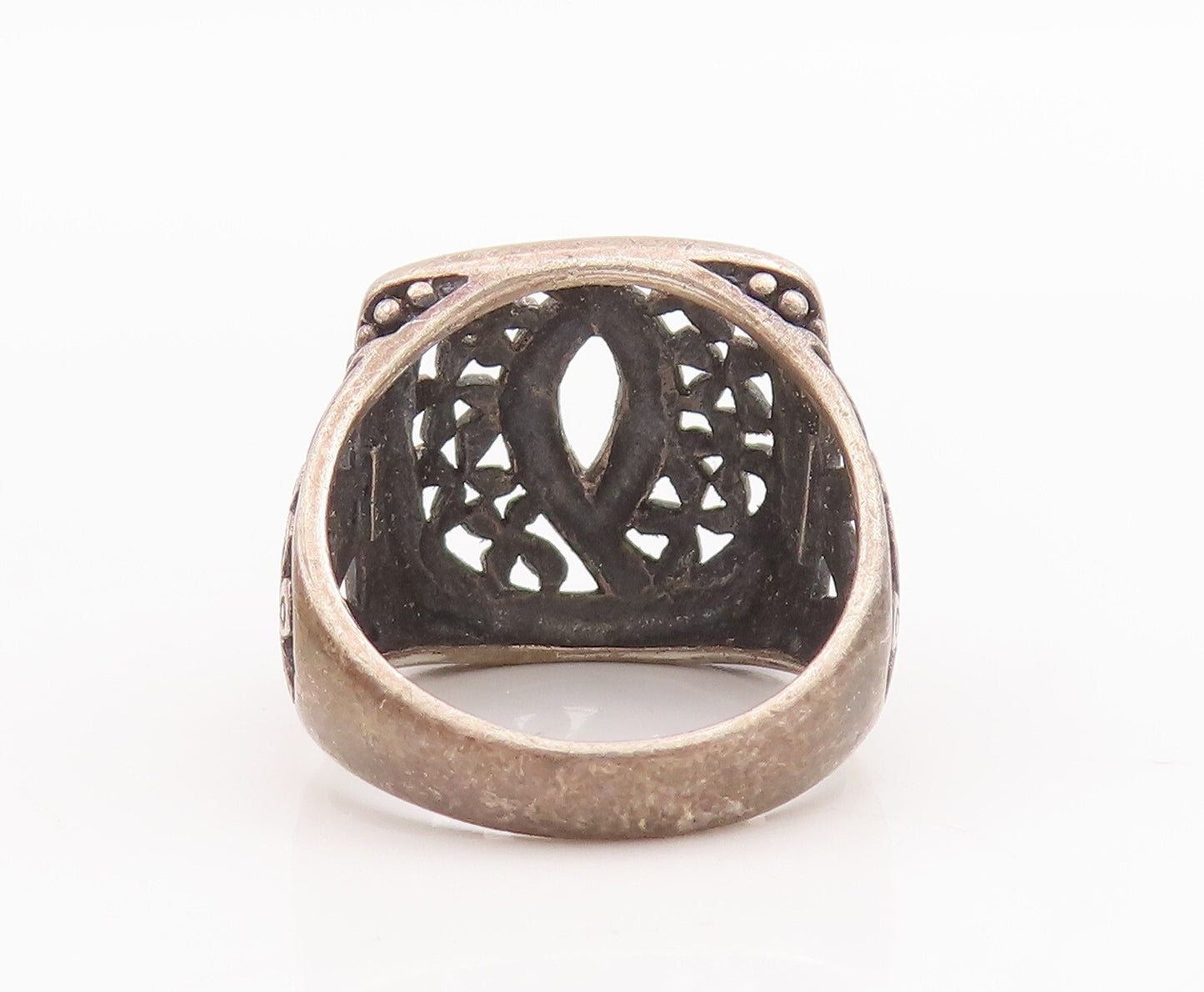 925 Sterling Silver Vintage Ring Designer Square Floral Cutout Eye Sz 7  RG28951
