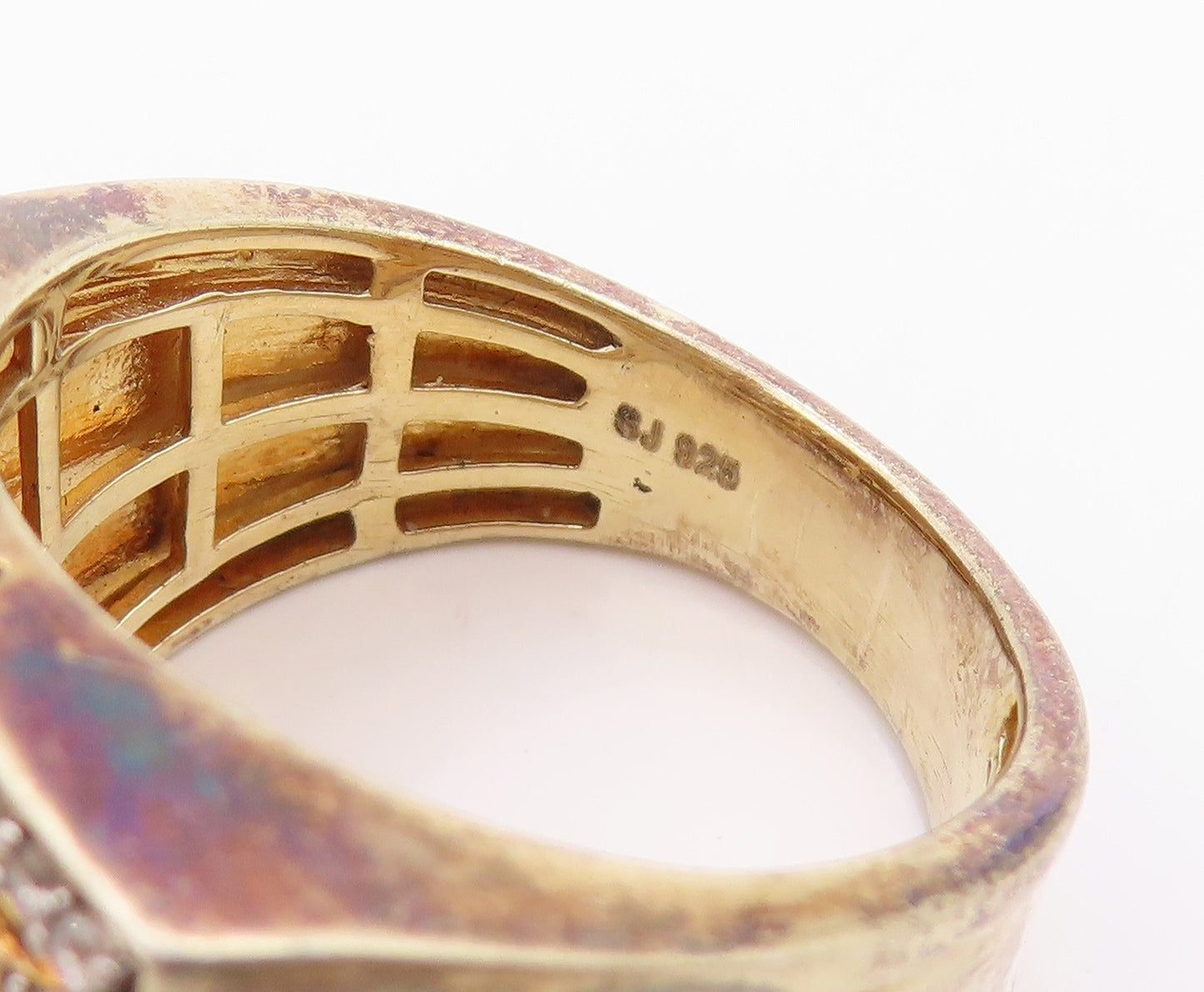 925 Sterling Silver Vintage Ring Gold Plated CZ Square Inlay  Sz 11  RG33162