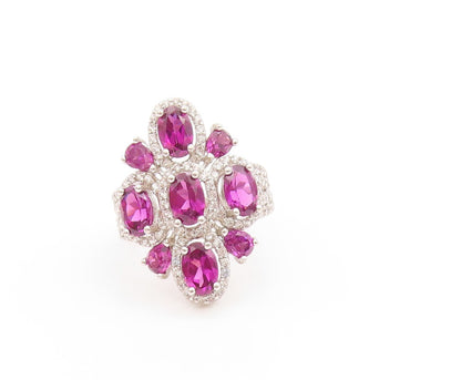 925 Sterling Silver Vintage Ring Oval Amethyst & CZ  Floral Band  Sz 6  RG33732