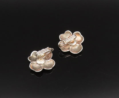 925 Silver  Vintage Etched Four Pedal Flower Non Pierced Earrings  EG12107