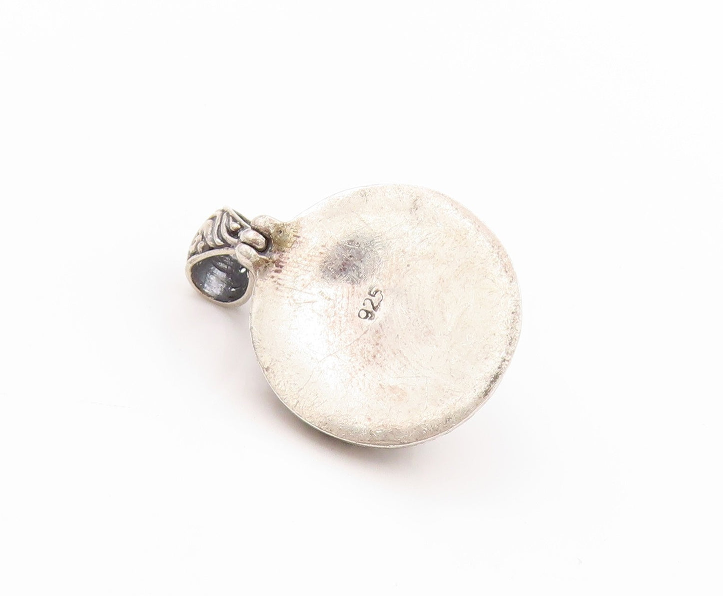 925 Sterling Silver Vintage Pendant Pearl Halo Dark Tone Swirls Carved  PT24104