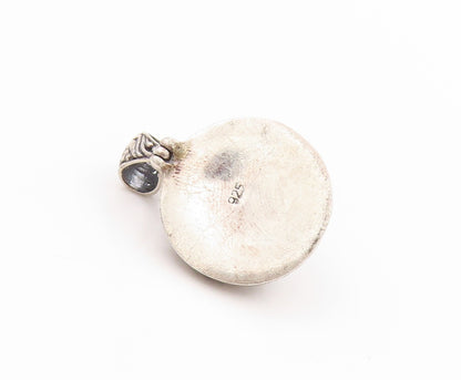 925 Sterling Silver Vintage Pendant Pearl Halo Dark Tone Swirls Carved  PT24104