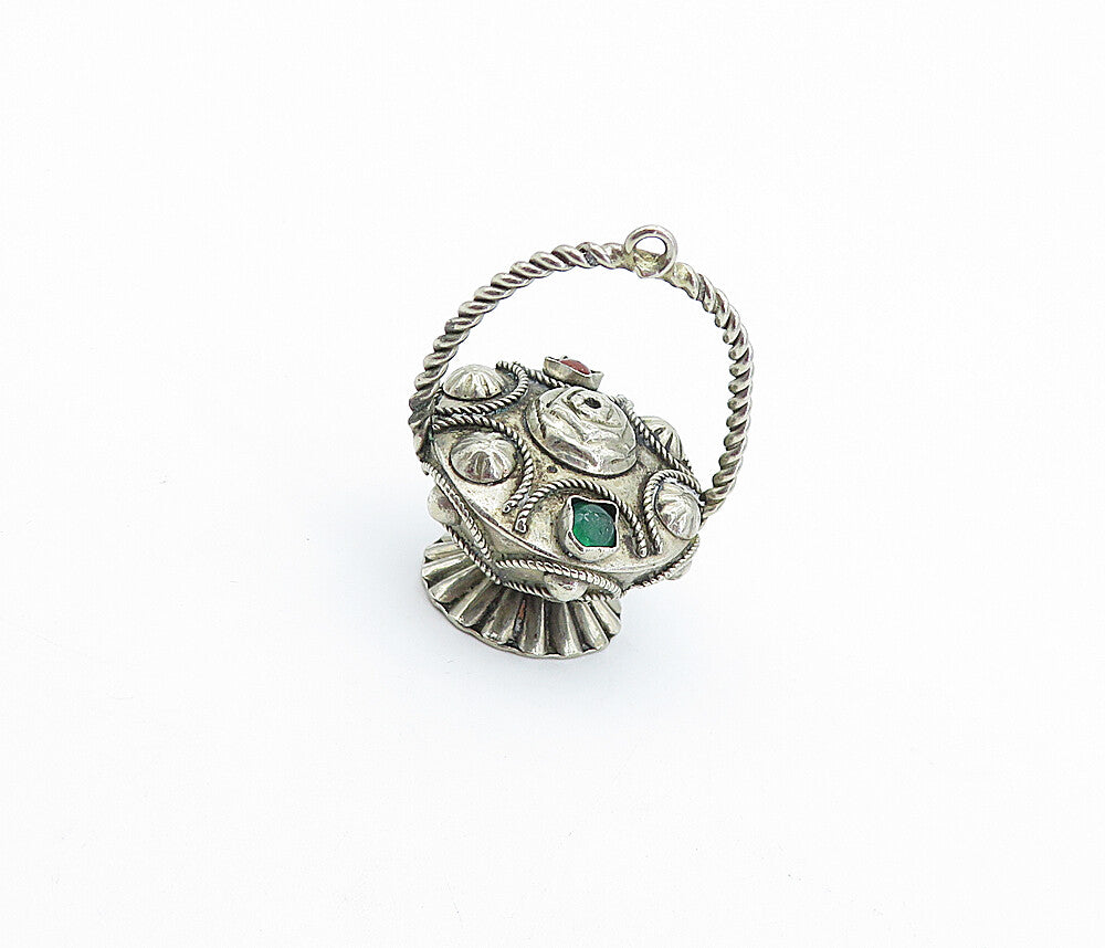 925 Sterling Silver  Vintage Red & Green Topaz Twist Table Trinket  TR1047