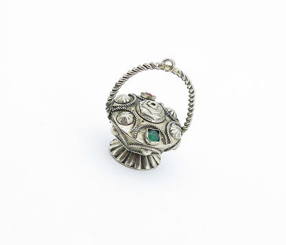 925 Sterling Silver  Vintage Red & Green Topaz Twist Table Trinket  TR1047