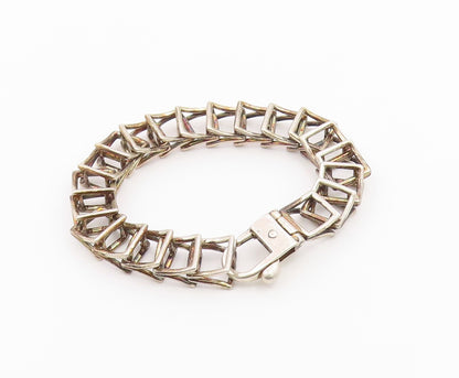925 Sterling Silver Vintage Bracelet Classic Open Geometric Square Link  BT12197