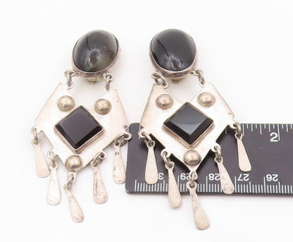 925 Sterling Silver Vintage Earrings MEXICO Cabochon Dangling Onyx Inlay EG13342