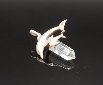925 Sterling Silver  Vintage Parent & Baby Dolphin Quartz Pendant  PT21003