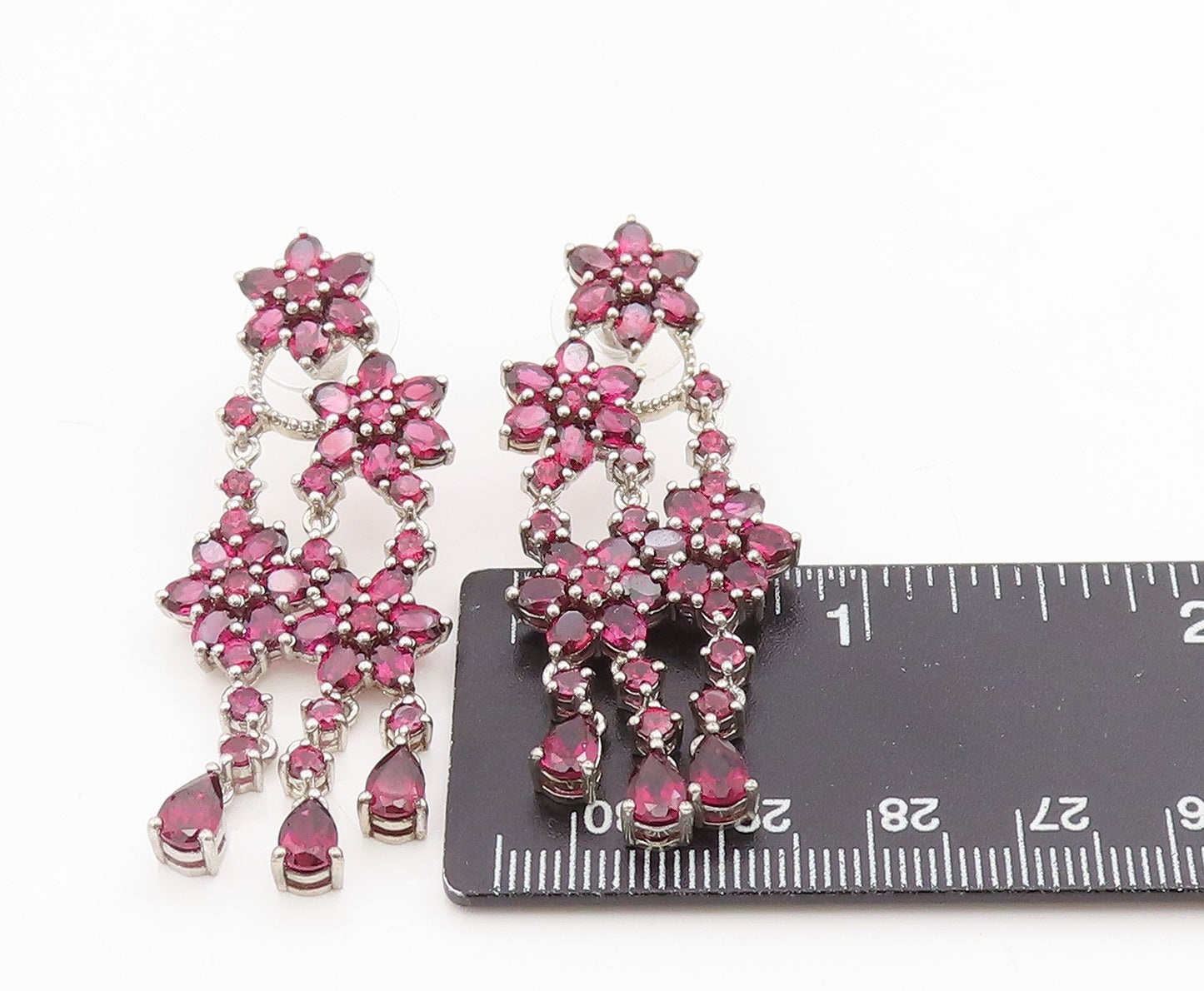925 Sterling Silver Vintage Earrings Amethyst Dainty Flower Dangle  EG13858