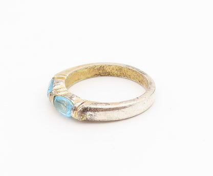 925 Sterling Silver Vintage Ring Classic Blue Topaz Dual Stone Band Sz 7 RG36673