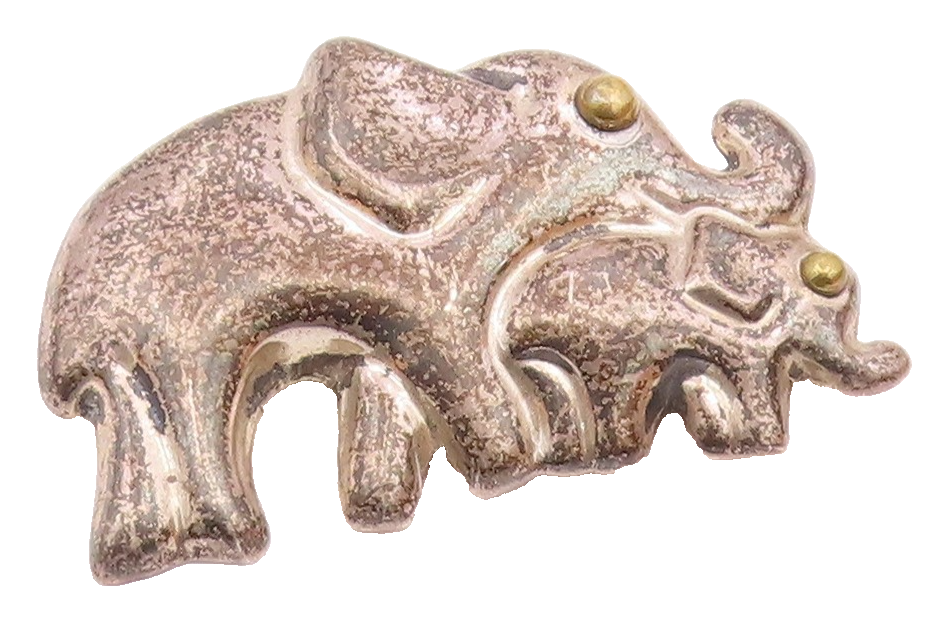 MEXICO 925 Sterling Silver  Vintage Mom & Baby Elephants Brooch Pin  BP3049