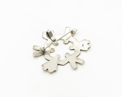 925 Sterling Silver  Vintage Shiny Holding Hands Unity Brooch Pin  BP7542