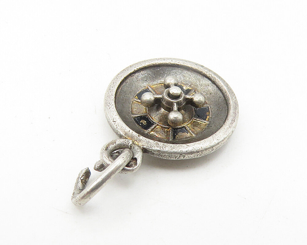 925 Sterling Silver  Vintage Oxidized Petite Ship's Wheel Pendant  PT8946