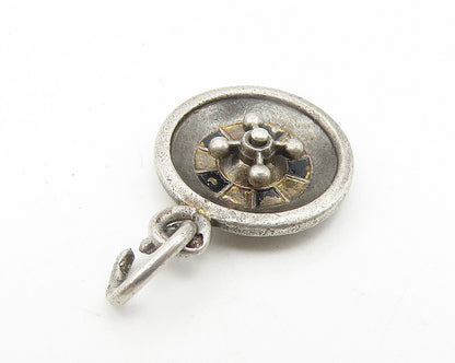 925 Sterling Silver  Vintage Oxidized Petite Ship's Wheel Pendant  PT8946
