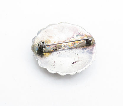 925 Sterling Silver  Vintage Dark Tone Fluted Round Dome Brooch Pin  BP2225